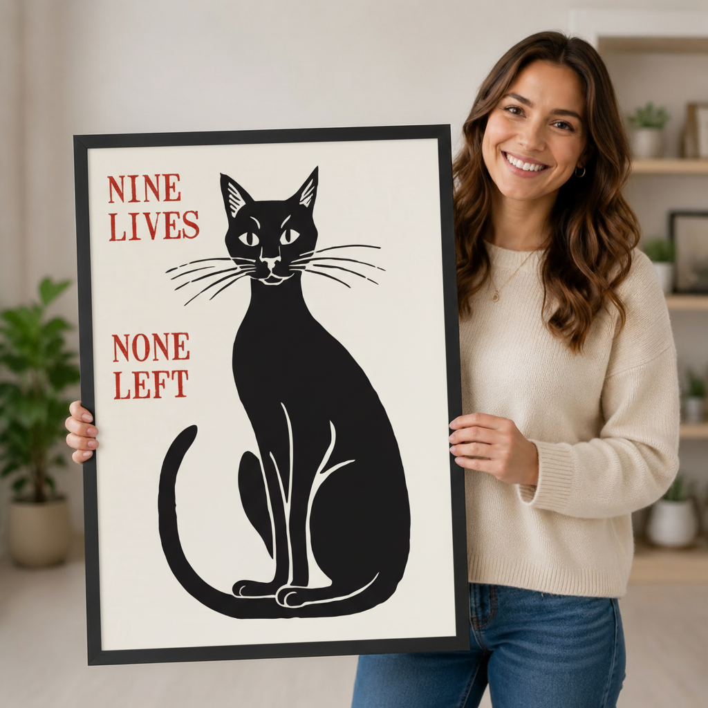 Nine Lives None Left Black Cat Canvas Print Wall Art