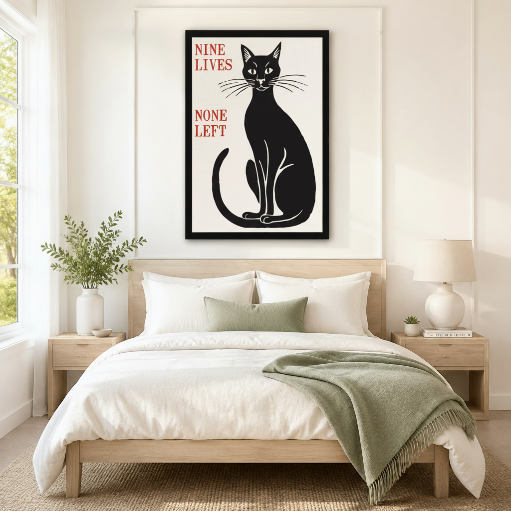 Nine Lives None Left Black Cat Canvas Print Wall Art