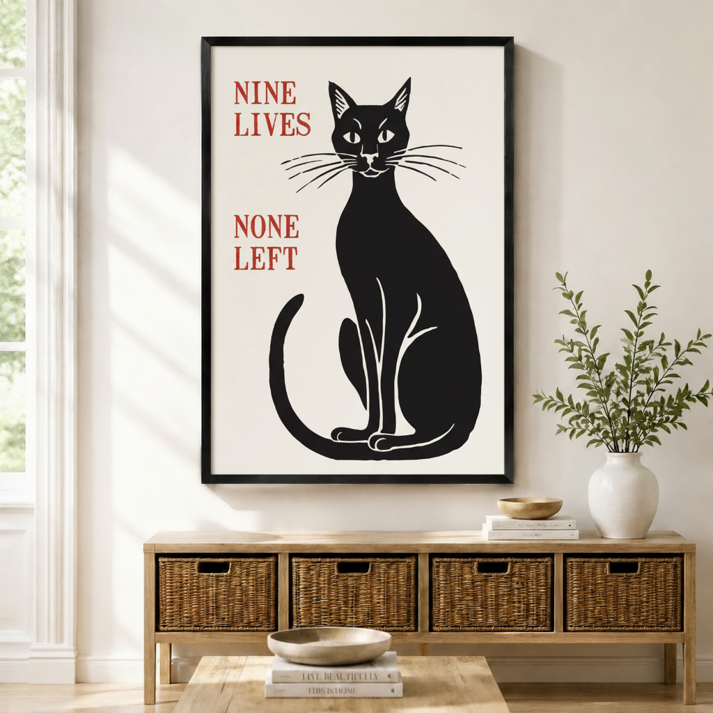 Nine Lives None Left Black Cat Canvas Print Wall Art