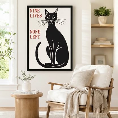 Nine Lives None Left Black Cat Canvas Print Wall Art