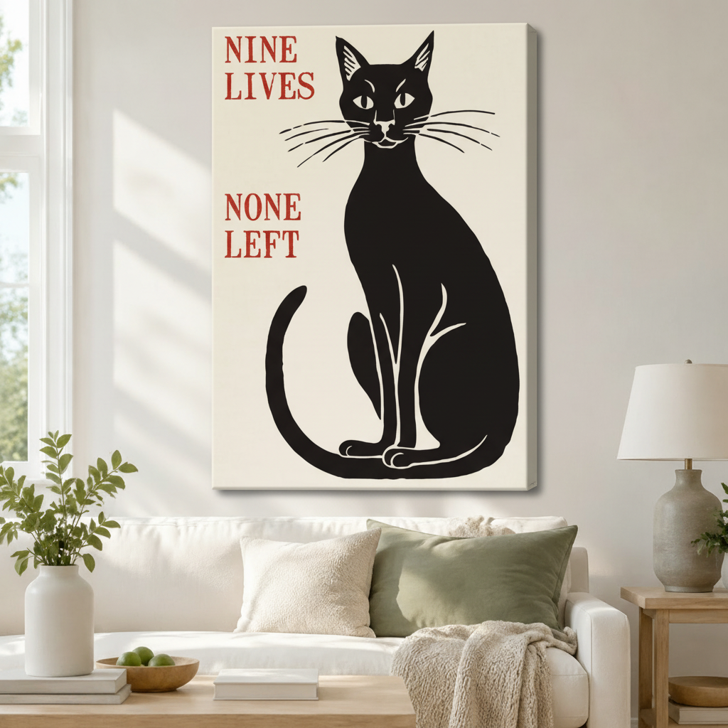 Nine Lives None Left Black Cat Canvas Print Wall Art