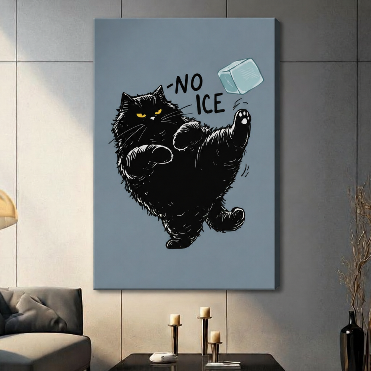 Grumpy Black Cat No Ice Funny Canvas Art Wall Art