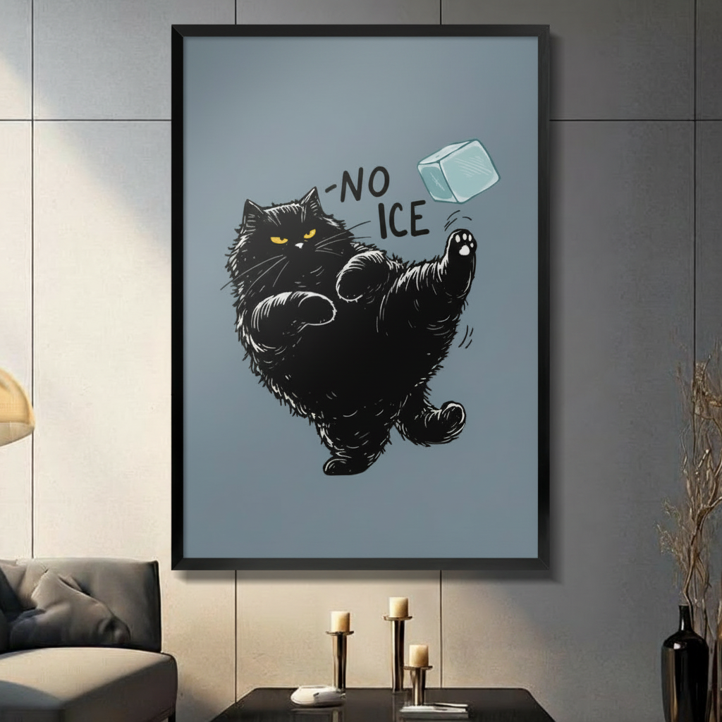Grumpy Black Cat No Ice Funny Canvas Art Wall Art