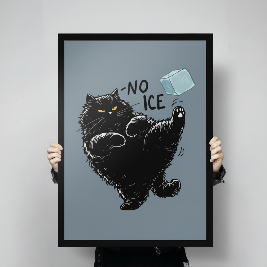 Grumpy Black Cat No Ice Funny Canvas Art Wall Art