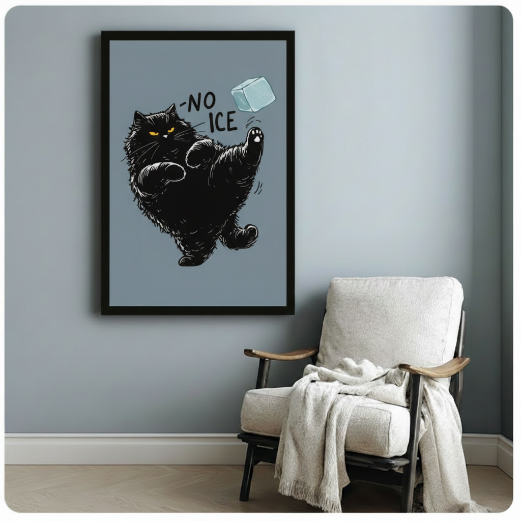 Grumpy Black Cat No Ice Funny Canvas Art Wall Art