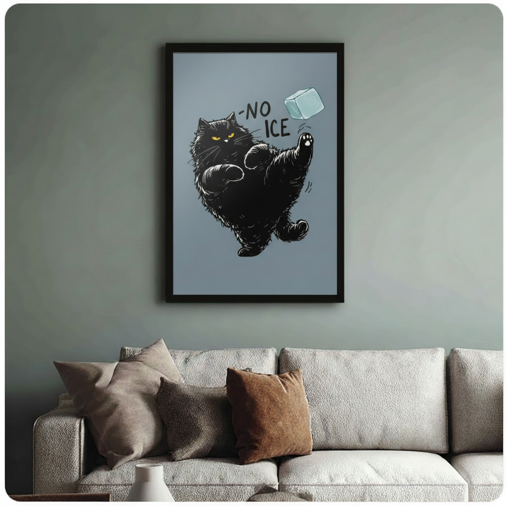 Grumpy Black Cat No Ice Funny Canvas Art Wall Art