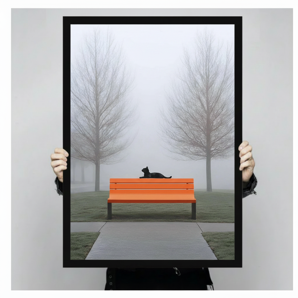 Minimalist Black Cat Foggy Park Canvas Art Wall Art