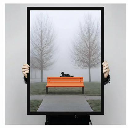 Minimalist Black Cat Foggy Park Canvas Art Wall Art