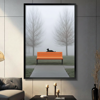 Minimalist Black Cat Foggy Park Canvas Art Wall Art