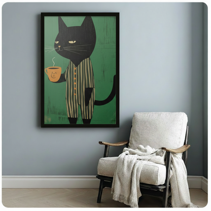 Black Cat Coffee Retro Illustration Canvas Art
