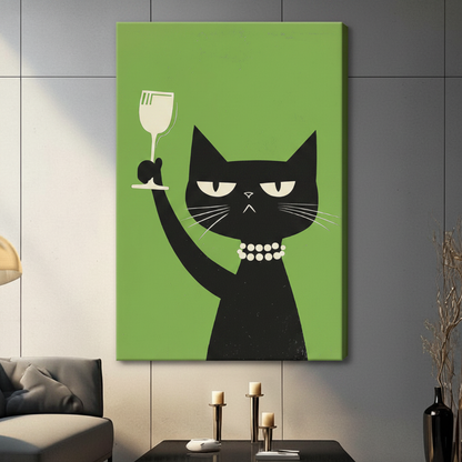 Black Cat Wine Toast Retro Canvas Art Wall Art