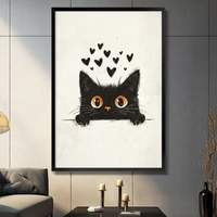 Peeking Black Cat Hearts Canvas Wall Art