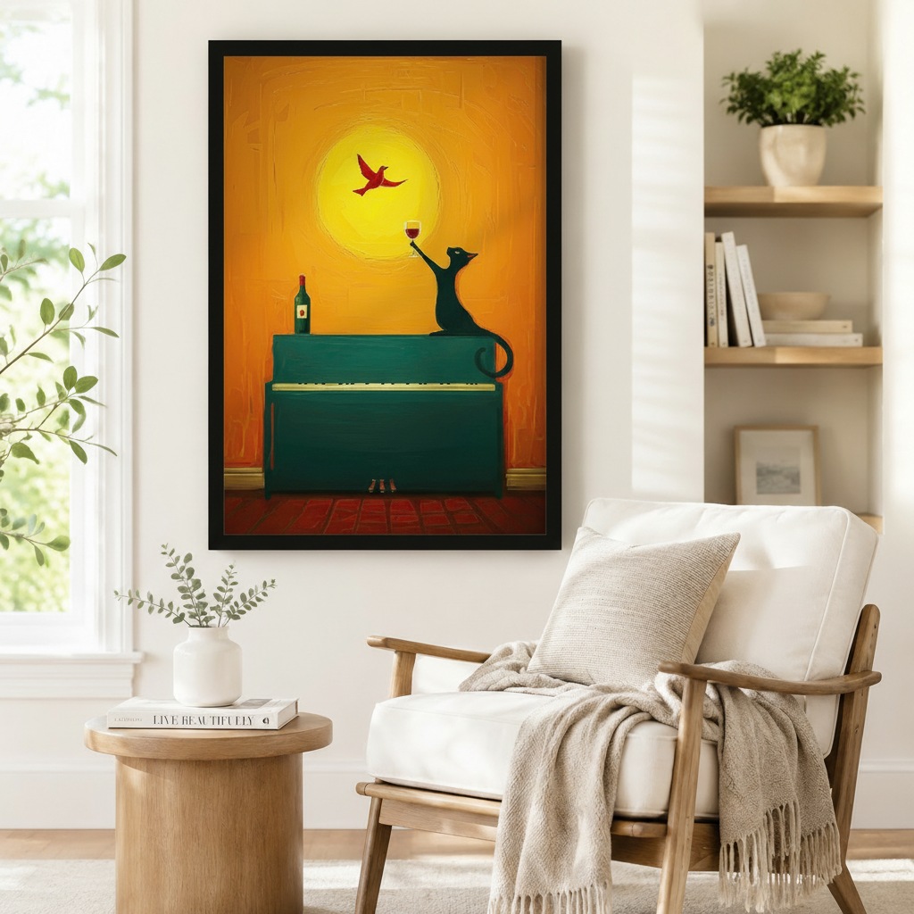 Jazz Cat Piano Wine Glass Canvas Art Wall Art