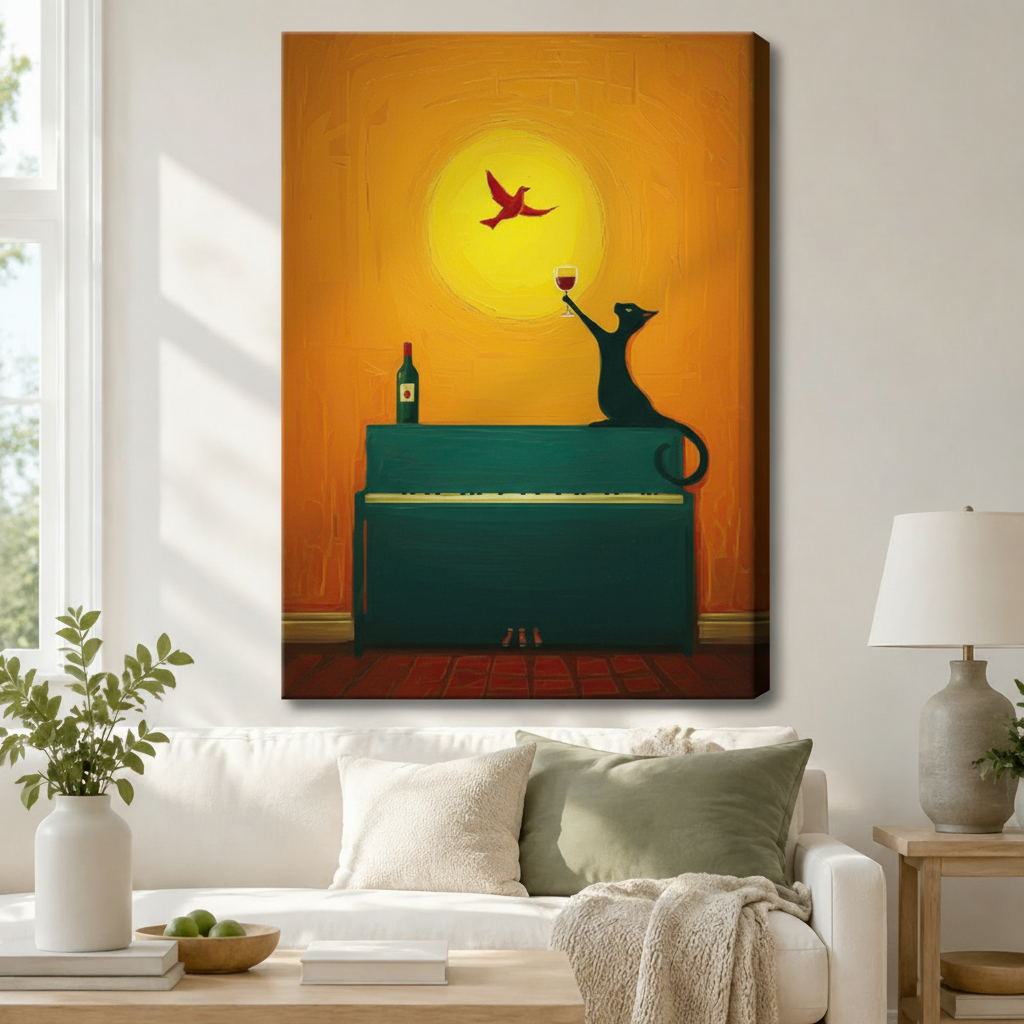 Jazz Cat Piano Wine Glass Canvas Art Wall Art