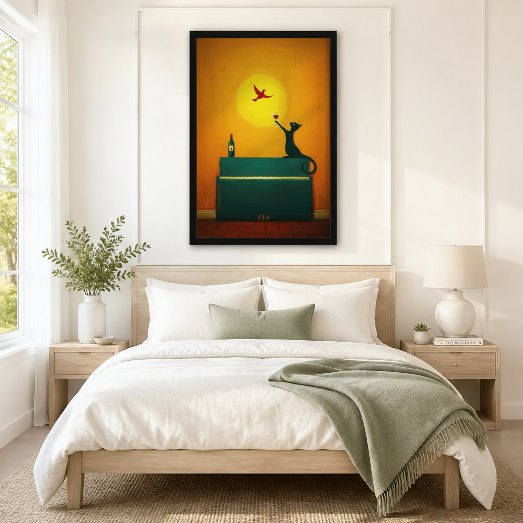 Jazz Cat Piano Wine Glass Canvas Art Wall Art