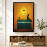 Jazz Cat Piano Wine Glass Canvas Art Wall Art
