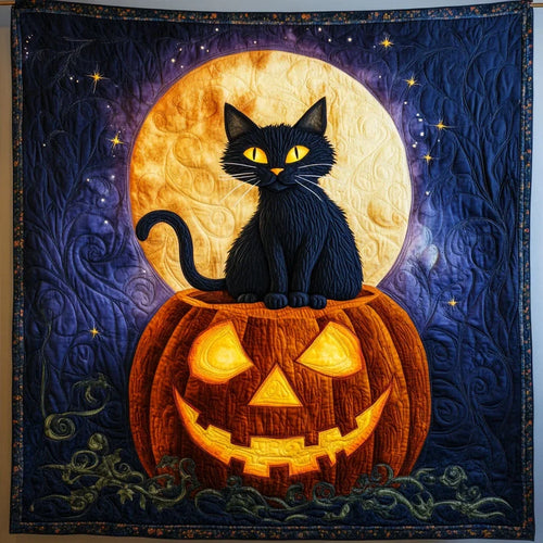 Black Cat Pumpkin Quilt Blanket