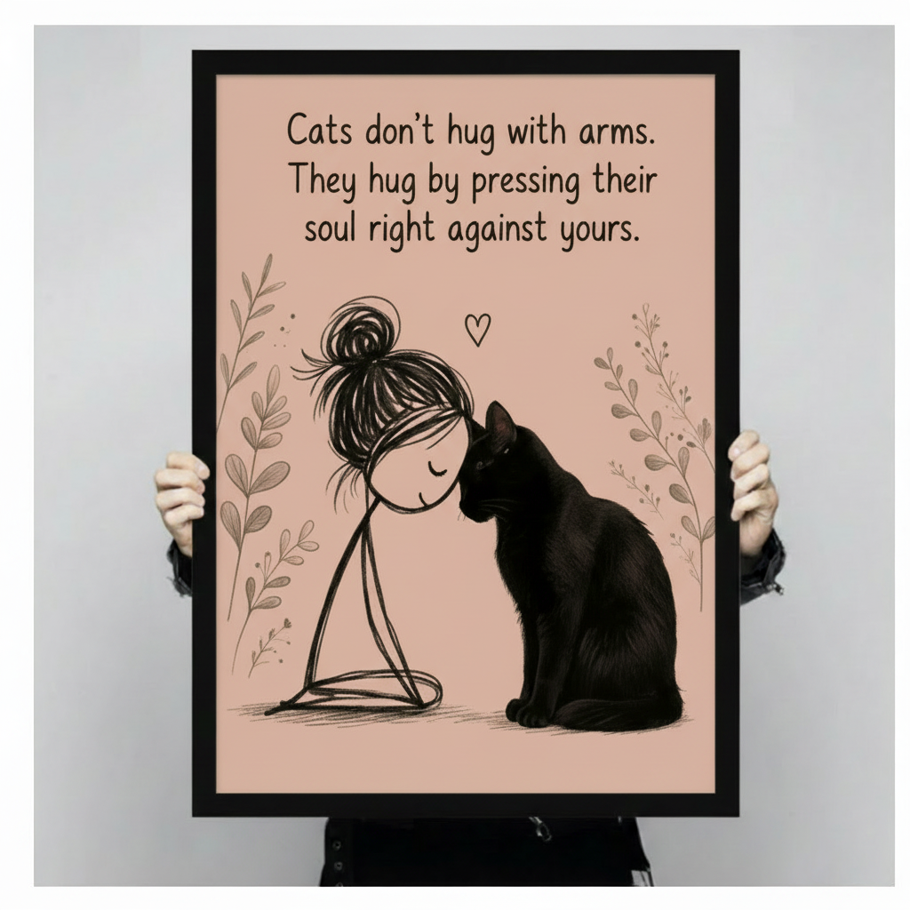 Cat Soul Hug Quote Framed Canvas Wall Art