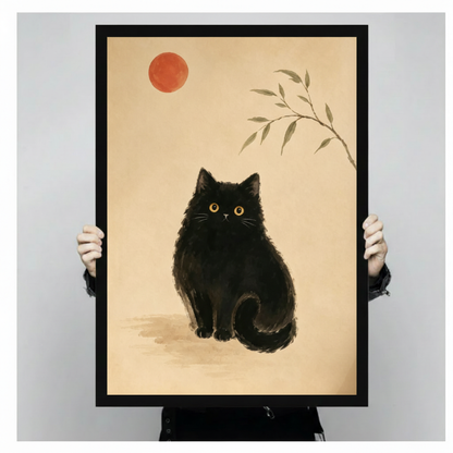Black Cat Red Sun Zen Canvas Art Wall Art