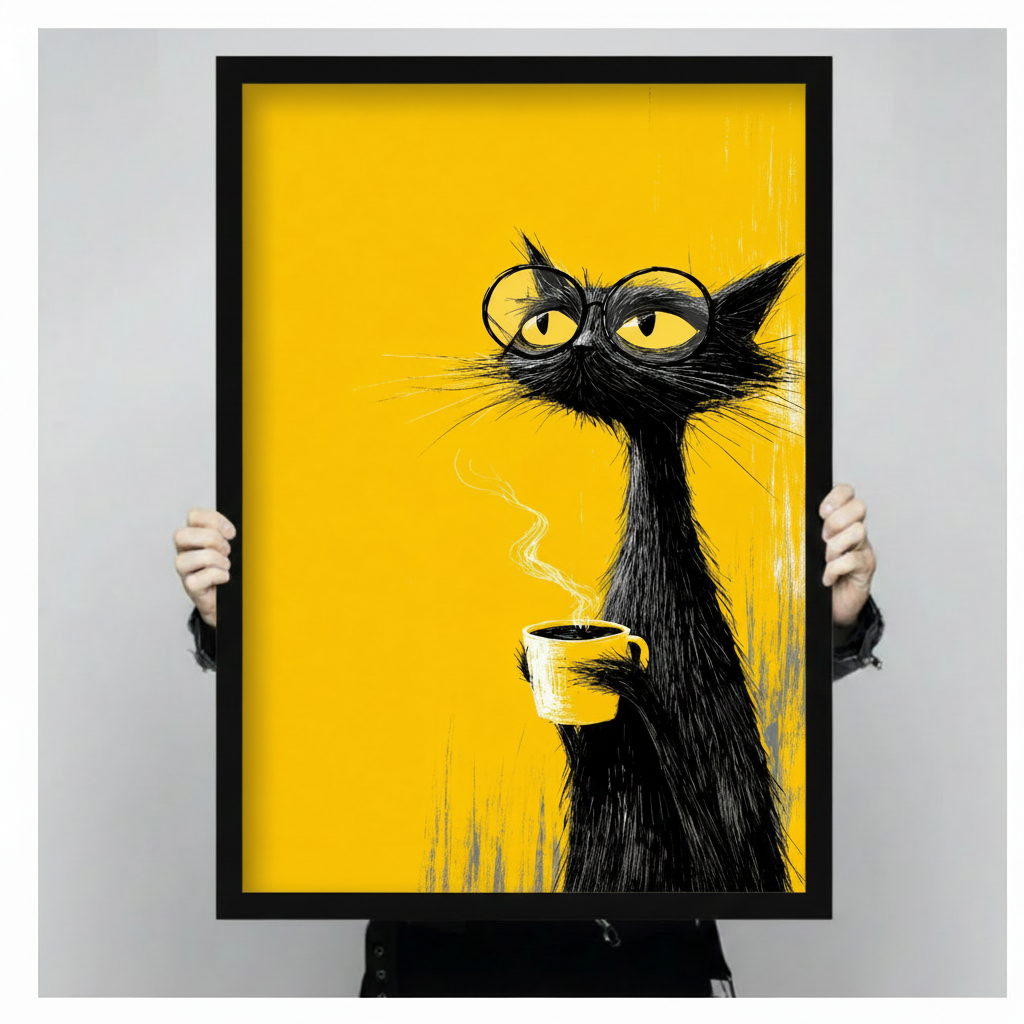 Intellectual Black Cat Coffee Canvas Wall Art