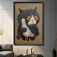 Black Cat Seagull Pastel Folk Art Canvas Print