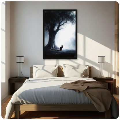 Mystical Black Cat Ancient Tree Dark Canvas Art