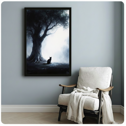 Mystical Black Cat Ancient Tree Dark Canvas Art