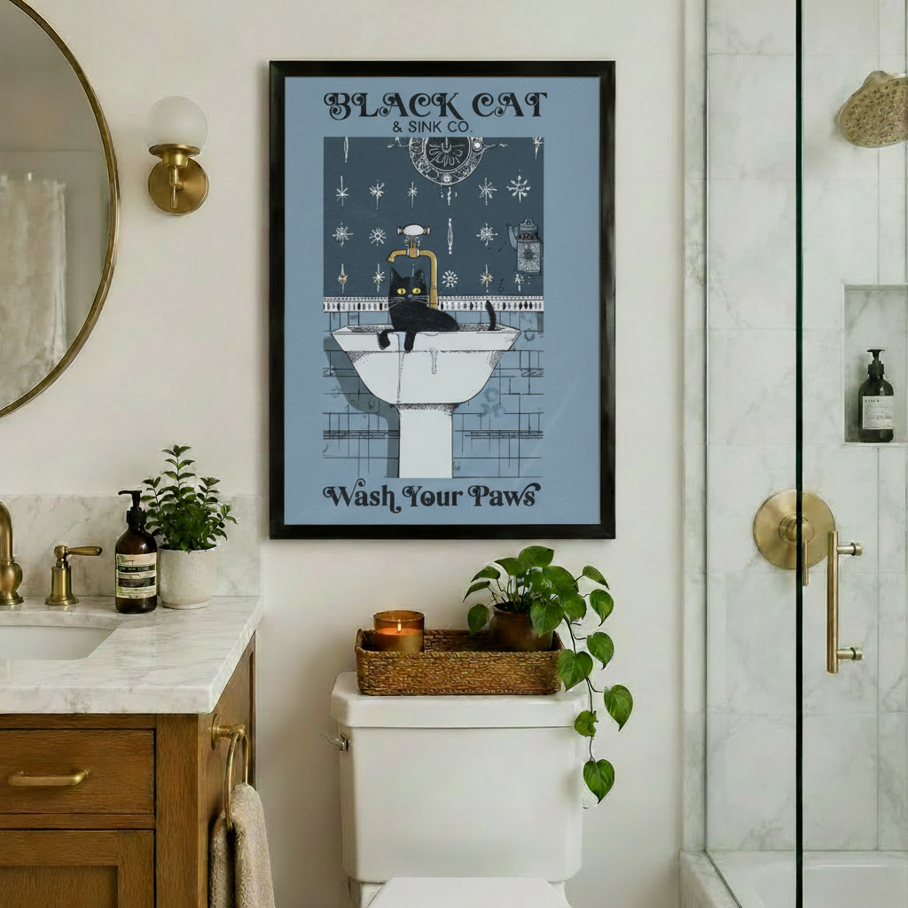 Black Cat Sink Co Wash Your Paws Canvas Print