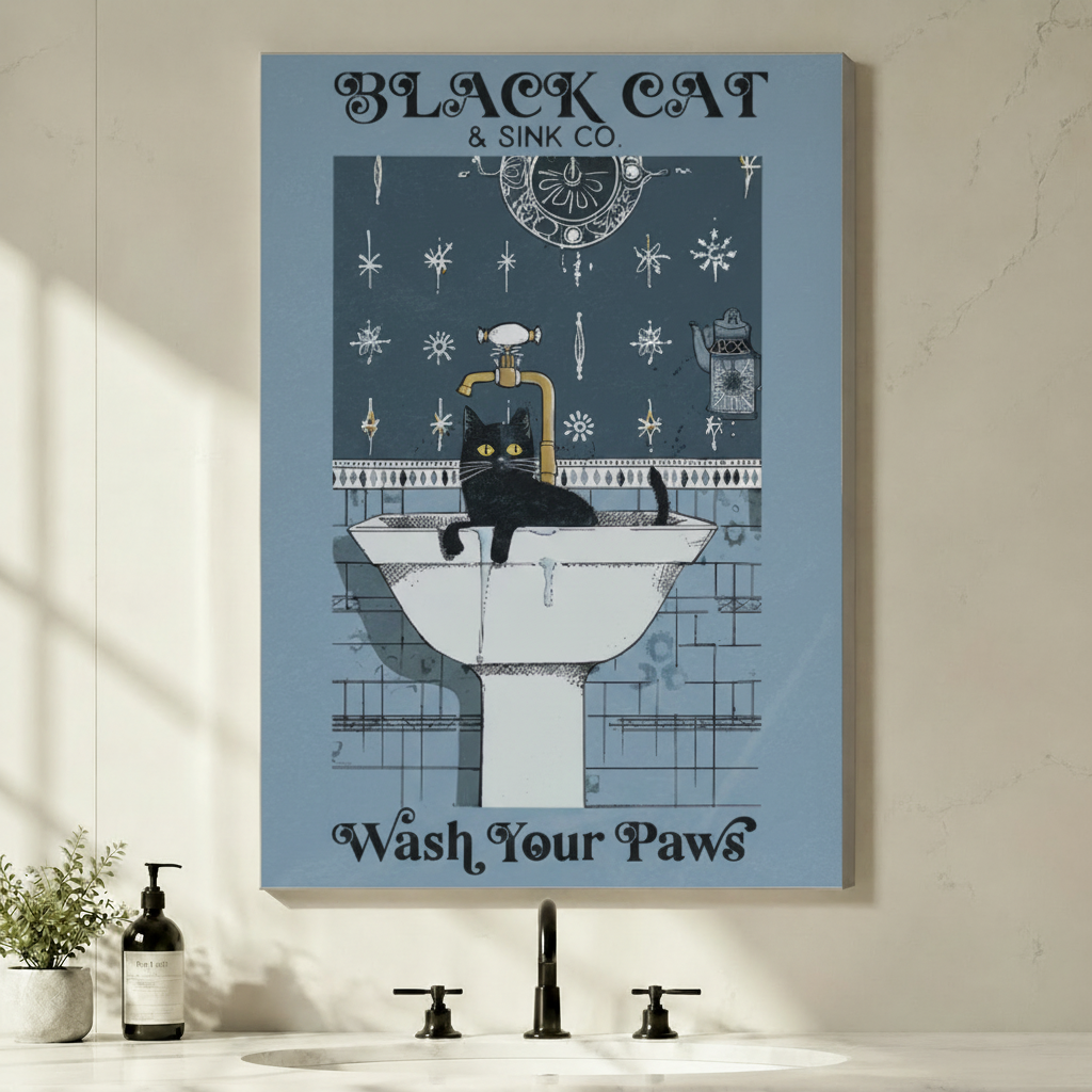 Black Cat Sink Co Wash Your Paws Canvas Print