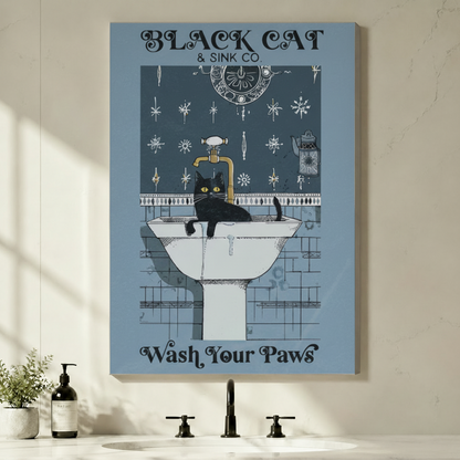Black Cat Sink Co Wash Your Paws Canvas Print