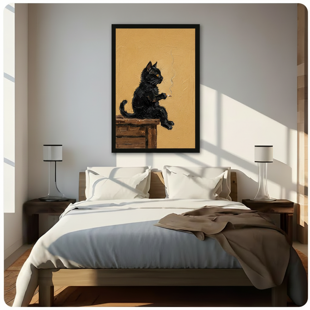 Vintage Black Cat Smoking Oil Canvas Wall Art