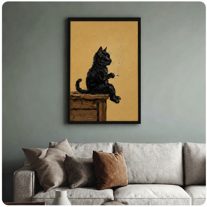 Vintage Black Cat Smoking Oil Canvas Wall Art