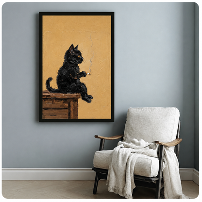 Vintage Black Cat Smoking Oil Canvas Wall Art