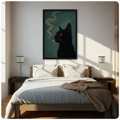 Gothic Black Cat Smoking Canvas Wall Art