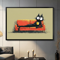 Black Cat Lounge Coffee Headphones Canvas Wall Art