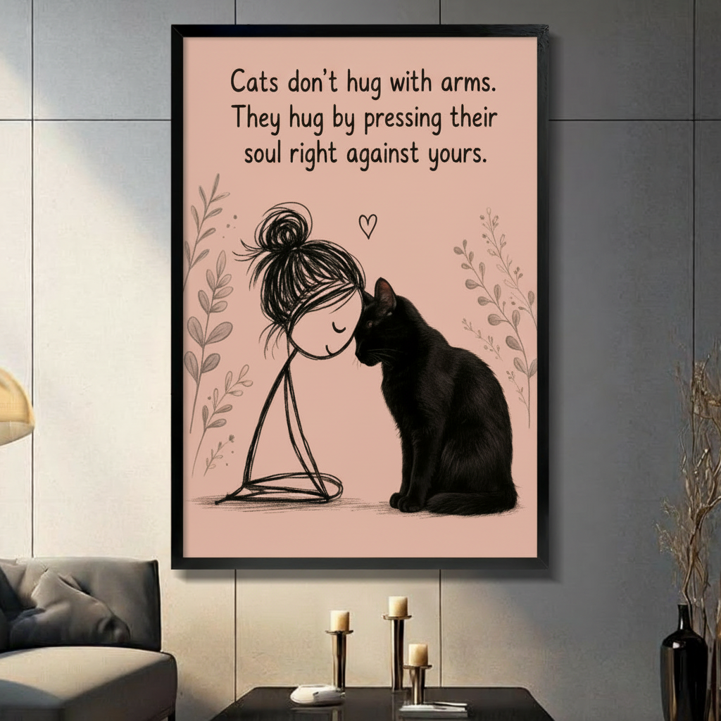 Cat Soul Hug Quote Framed Canvas Wall Art