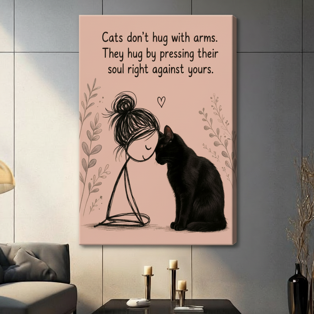 Cat Soul Hug Quote Framed Canvas Wall Art