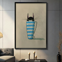 Black Cat in Striped Mug Canvas Print Wall Art