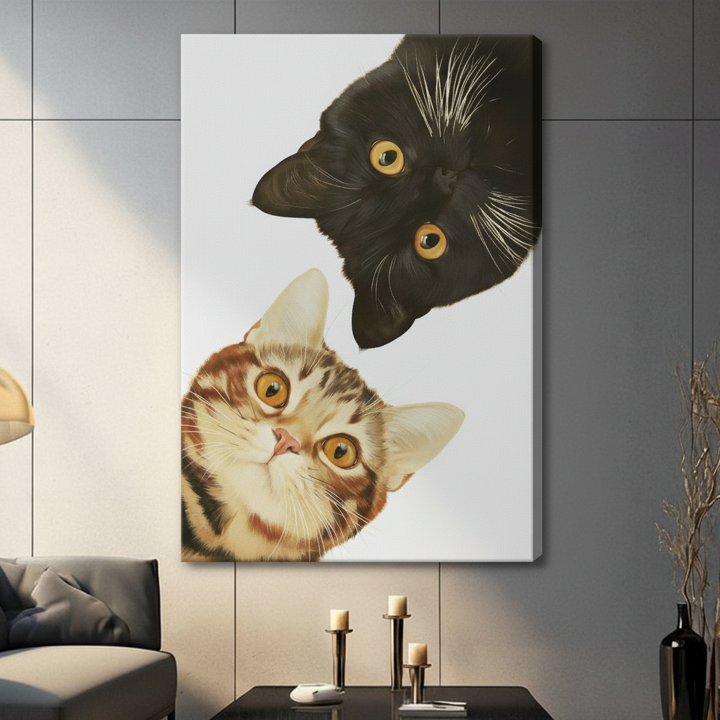 Peeking Cats Framed Canvas Art Print Wall Art