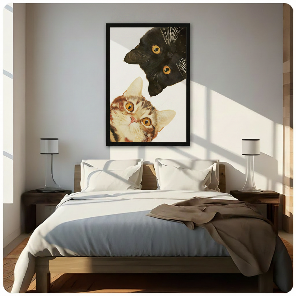 Peeking Cats Framed Canvas Art Print Wall Art