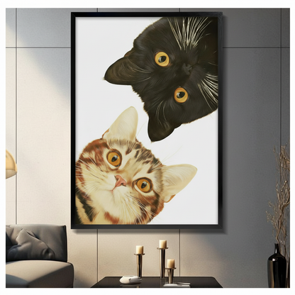 Peeking Cats Framed Canvas Art Print Wall Art