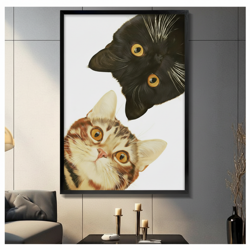 Peeking Cats Framed Canvas Art Print Wall Art