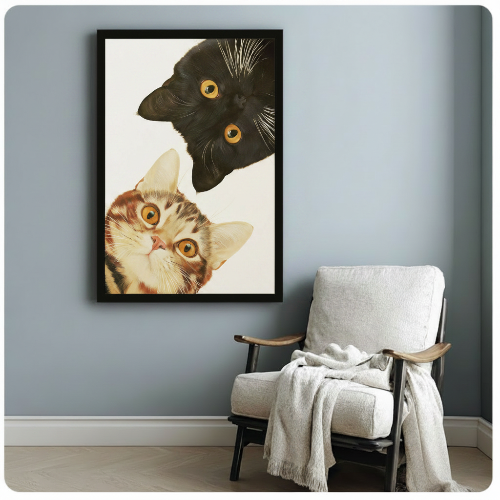 Peeking Cats Framed Canvas Art Print Wall Art