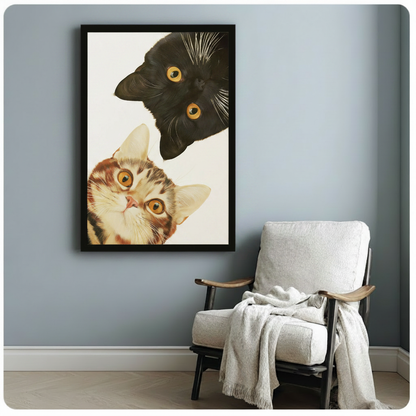 Peeking Cats Framed Canvas Art Print Wall Art