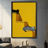Two Lazy Cats Yellow Wall Canvas Art Wall Art