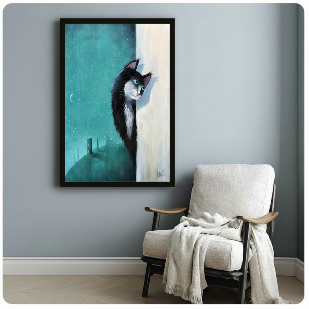 Gothic Peeking Cat Canvas Wall Art