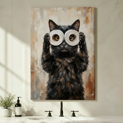 Funny Black Cat Toilet Paper Canvas Art Wall Art