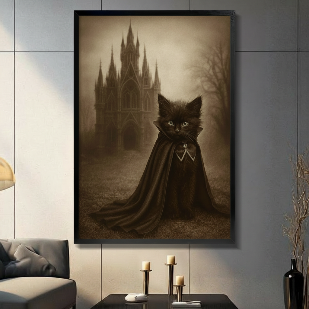 Gothic Black Cat Cape Canvas Wall Art