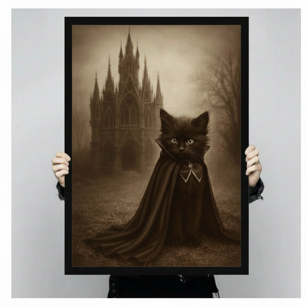 Gothic Black Cat Cape Canvas Wall Art