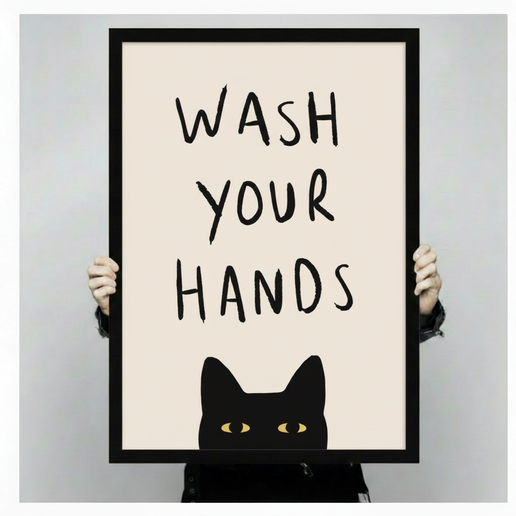 Wash Your Hands Black Cat Funny Bathroom Canvas